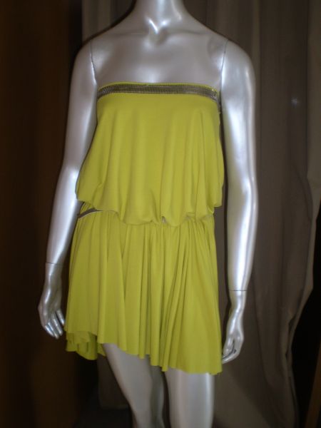 Vestido Malha  aplicação prata decote Amarelo - PC020006
